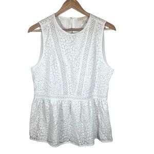 Michael Kors White Eyelet Lace Peplum Tank Top Size 14
